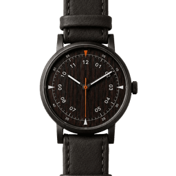 Black Bear watch — Matte black case · Black leather strap