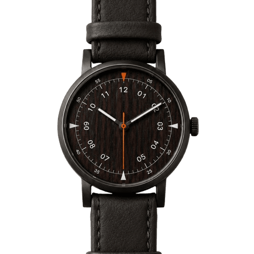 Black Bear watch — Matte black case · Black leather strap