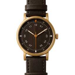 Bourbon watch — Brushed gold case · Brown leather strap