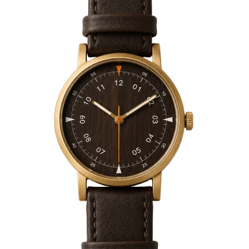 Bourbon watch — Brushed gold case · Brown leather strap